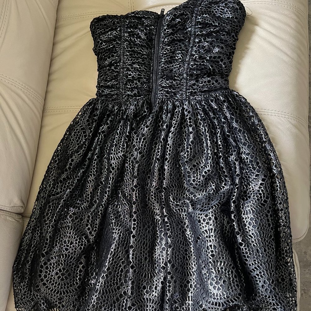 BLONDIE NITES Juniors' Ruffled A-Line Strapless Dress Black SZ: 1  NEW